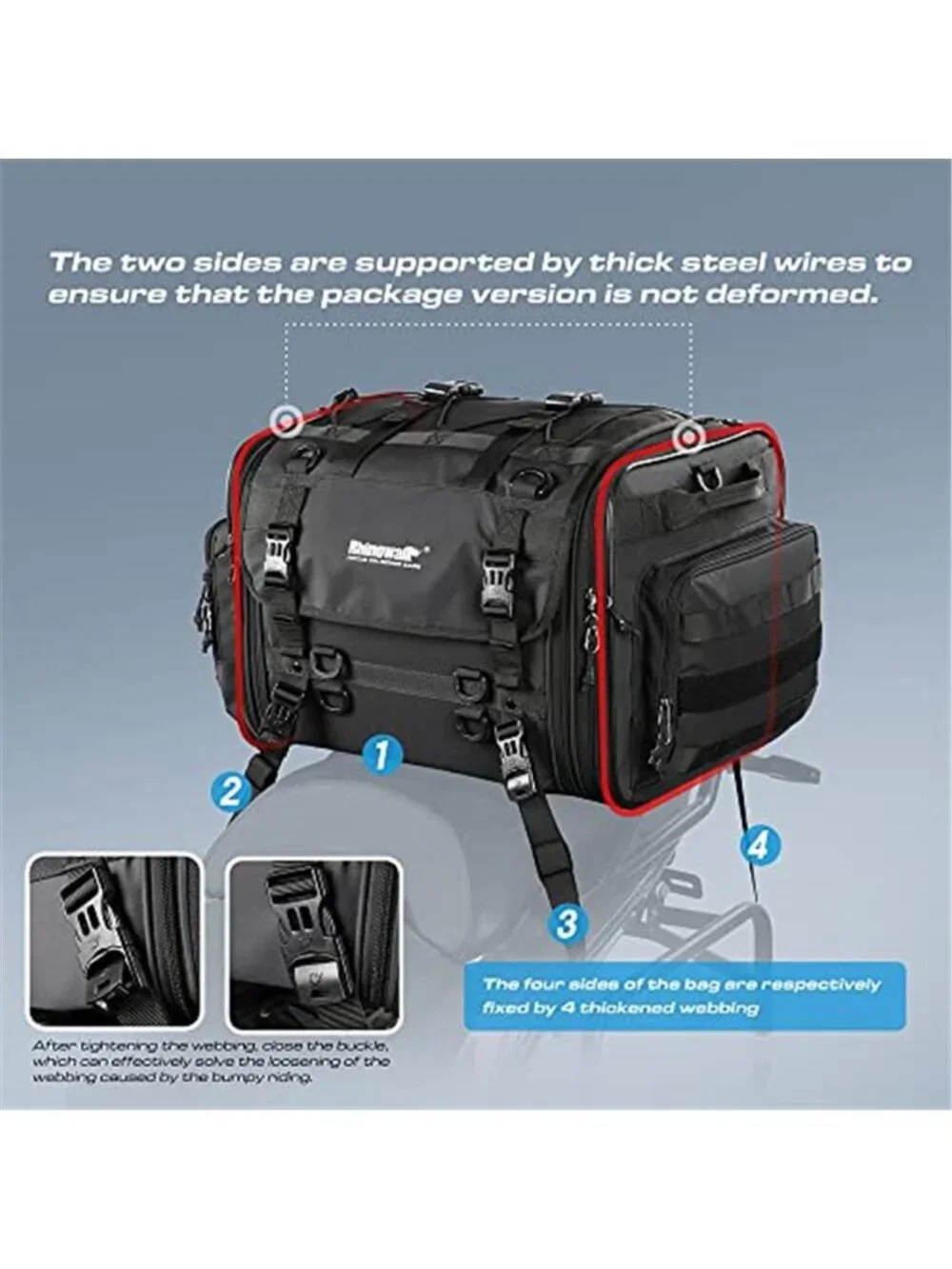 New Rhinowalk Motorcycle Tail Bag Expandable Motorcycle Travel Luggage 60L